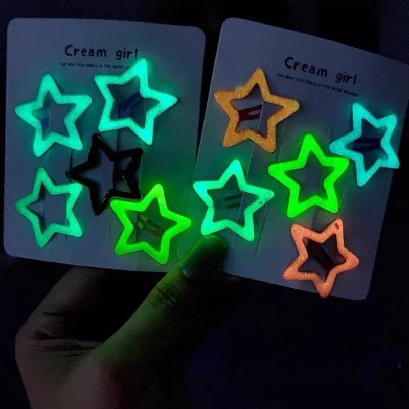 10Pcs Colorful Glow in the Dark Star Hairpin BB Snap Clips Luminous Barrettes Girls Hair Grip Kids Headdress Accessories