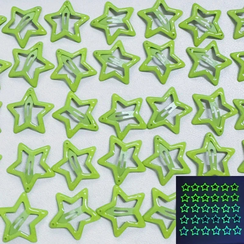 10Pcs Colorful Glow in the Dark Star Hairpin BB Snap Clips Luminous Barrettes Girls Hair Grip Kids Headdress Accessories