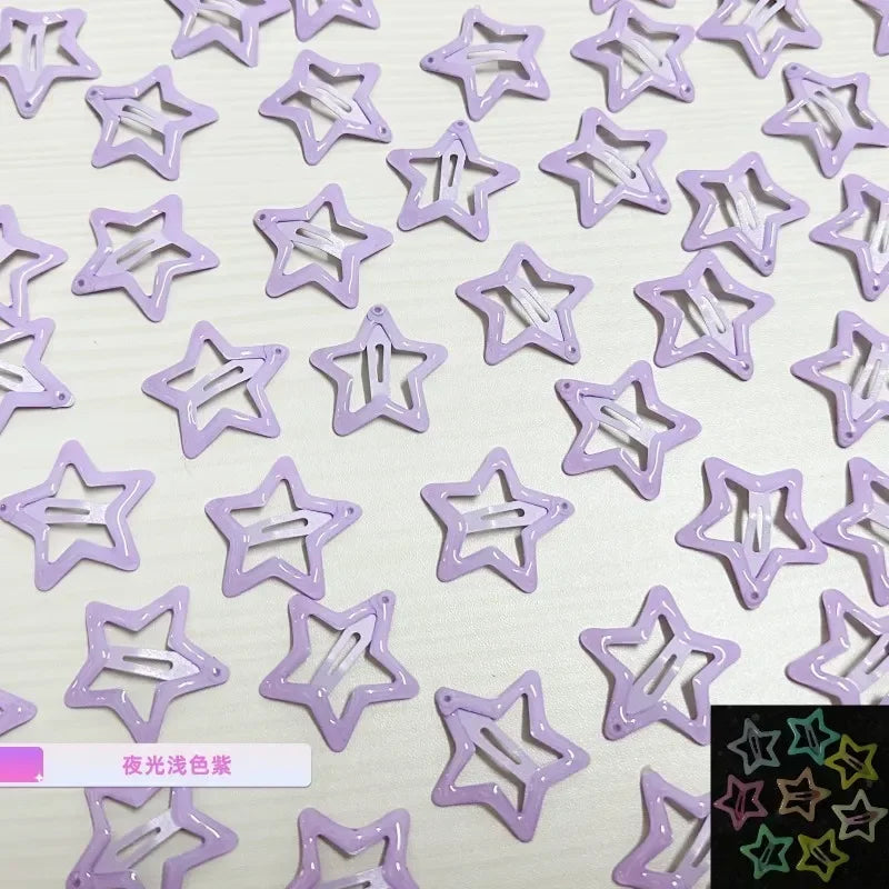 10Pcs Colorful Glow in the Dark Star Hairpin BB Snap Clips Luminous Barrettes Girls Hair Grip Kids Headdress Accessories