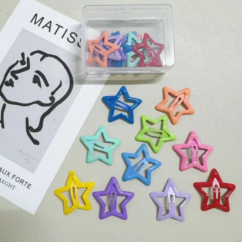 10Pcs Colorful Glow in the Dark Star Hairpin BB Snap Clips Luminous Barrettes Girls Hair Grip Kids Headdress Accessories