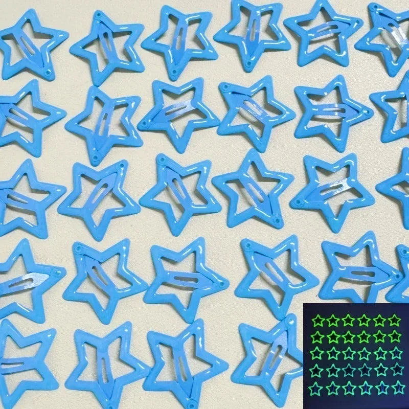 10Pcs Colorful Glow in the Dark Star Hairpin BB Snap Clips Luminous Barrettes Girls Hair Grip Kids Headdress Accessories