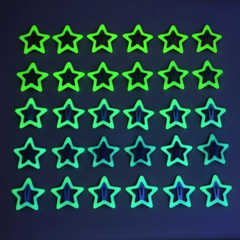 10Pcs Colorful Glow in the Dark Star Hairpin BB Snap Clips Luminous Barrettes Girls Hair Grip Kids Headdress Accessories