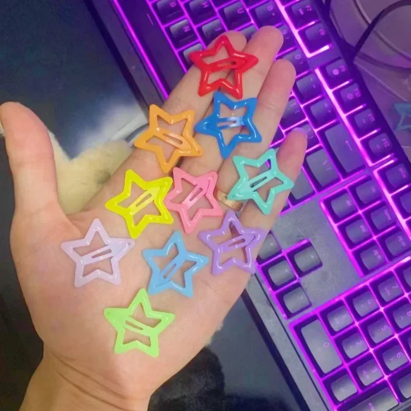 10Pcs Colorful Glow in the Dark Star Hairpin BB Snap Clips Luminous Barrettes Girls Hair Grip Kids Headdress Accessories
