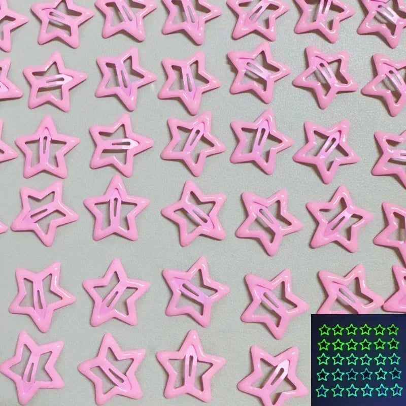 10Pcs Colorful Glow in the Dark Star Hairpin BB Snap Clips Luminous Barrettes Girls Hair Grip Kids Headdress Accessories