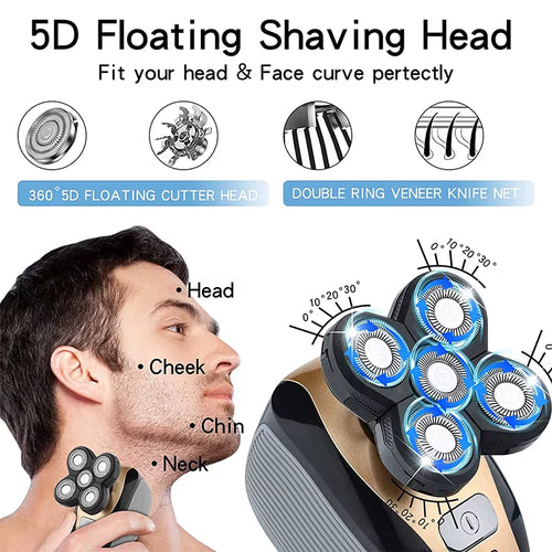 High Quality 5 in 1Multifunction 6 Blade Portable Rechargeable Wet Dry Mens Grooming Electric Waterproof Face Shaver for Man