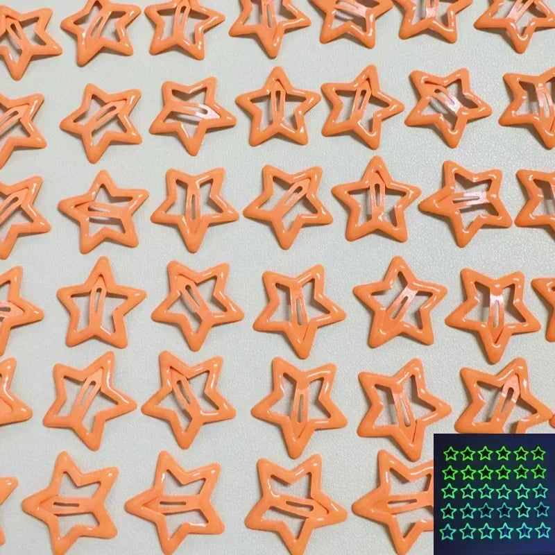 10Pcs Colorful Glow in the Dark Star Hairpin BB Snap Clips Luminous Barrettes Girls Hair Grip Kids Headdress Accessories