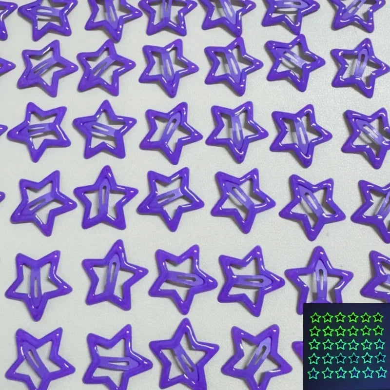 10Pcs Colorful Glow in the Dark Star Hairpin BB Snap Clips Luminous Barrettes Girls Hair Grip Kids Headdress Accessories