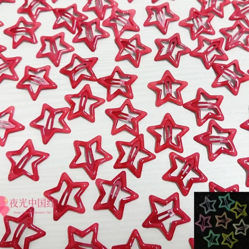 10Pcs Colorful Glow in the Dark Star Hairpin BB Snap Clips Luminous Barrettes Girls Hair Grip Kids Headdress Accessories