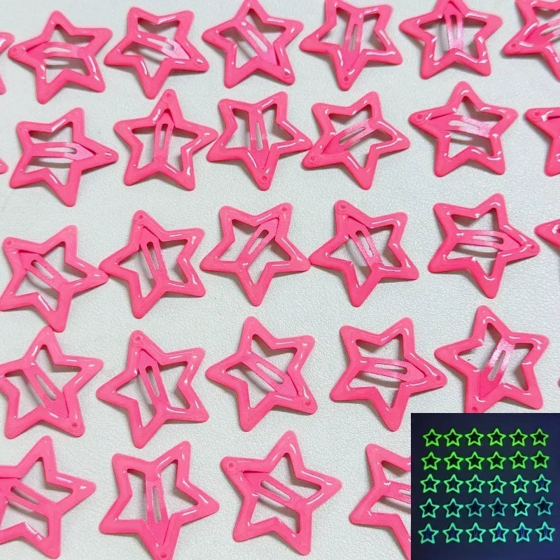 10Pcs Colorful Glow in the Dark Star Hairpin BB Snap Clips Luminous Barrettes Girls Hair Grip Kids Headdress Accessories