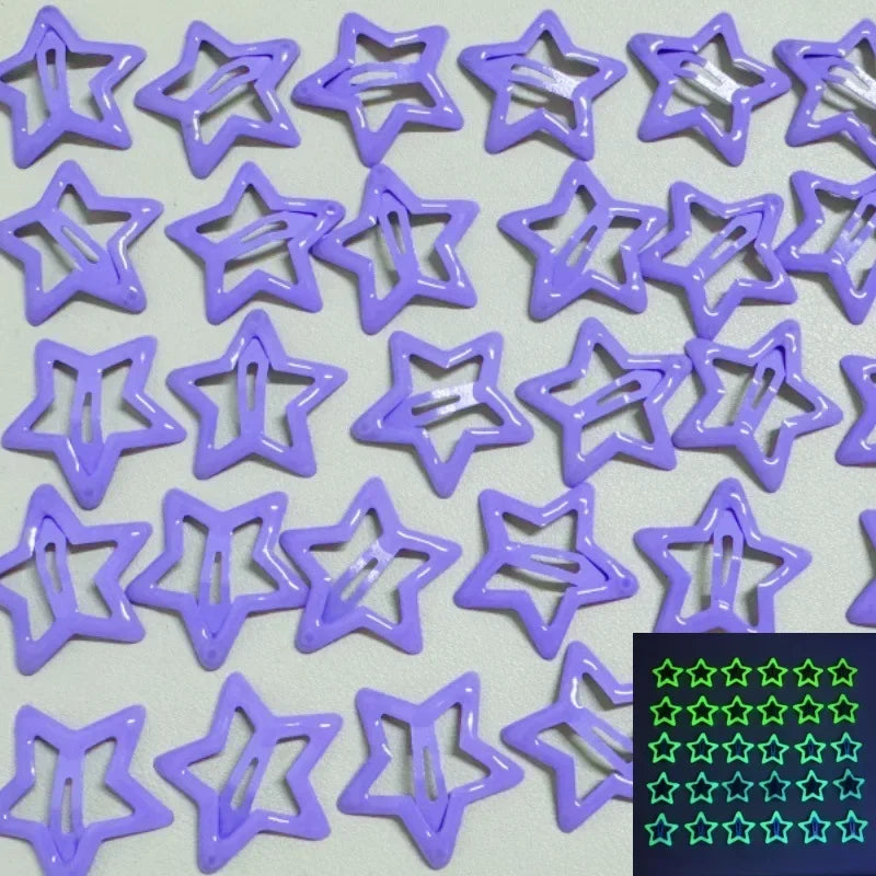 10Pcs Colorful Glow in the Dark Star Hairpin BB Snap Clips Luminous Barrettes Girls Hair Grip Kids Headdress Accessories