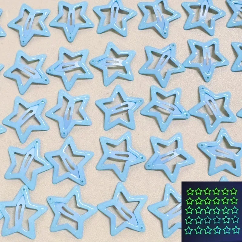 10Pcs Colorful Glow in the Dark Star Hairpin BB Snap Clips Luminous Barrettes Girls Hair Grip Kids Headdress Accessories