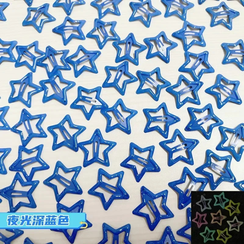 10Pcs Colorful Glow in the Dark Star Hairpin BB Snap Clips Luminous Barrettes Girls Hair Grip Kids Headdress Accessories