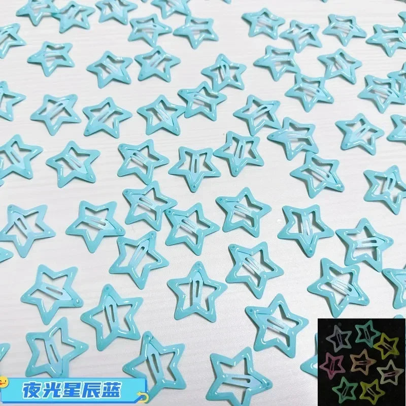 10Pcs Colorful Glow in the Dark Star Hairpin BB Snap Clips Luminous Barrettes Girls Hair Grip Kids Headdress Accessories
